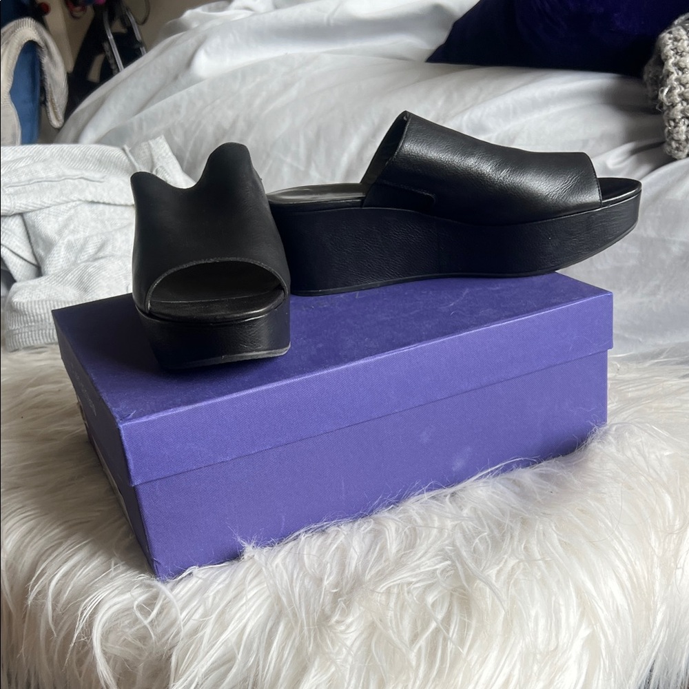 Stuart Weitzman Black Leather Platform Mules Size 7- NWT